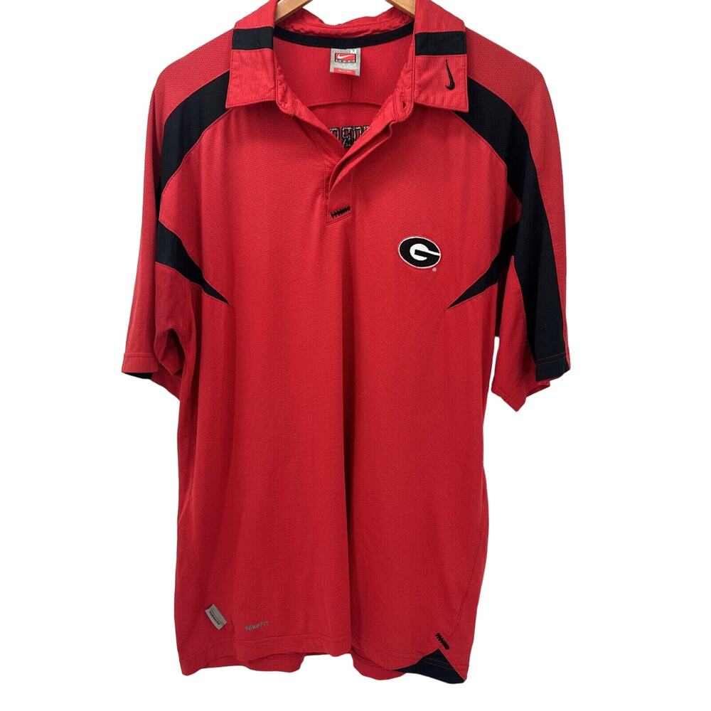 Nike Georgia Bulldogs Polo Shirt Mens Medium Fit Dry‎ Red Short Sleeve